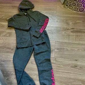 Pink N Grey Adidas jogging suit